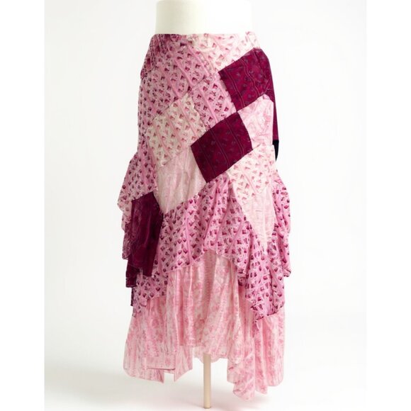 LoveShackFancy Silk Floral Lace Burgundy Leaves Ritchie Maxi Skirt NWT - Picture 1 of 17